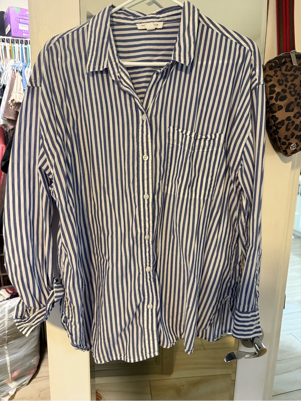 beachlunchlounge Blue and White Vertical Stripe Button-Down Shirt